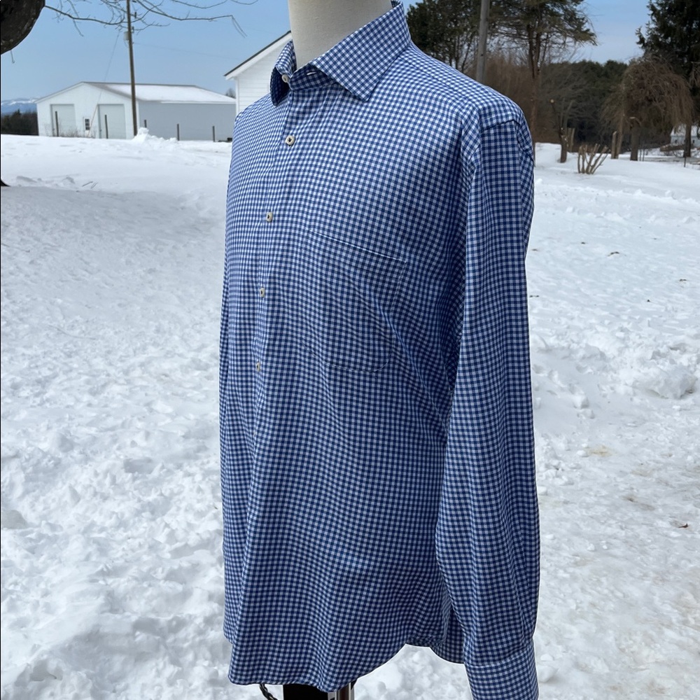 -Peter Millar Blue/White Gingham Button Down L/S As New Shirt Men's Size L - Picture 7 of 14
